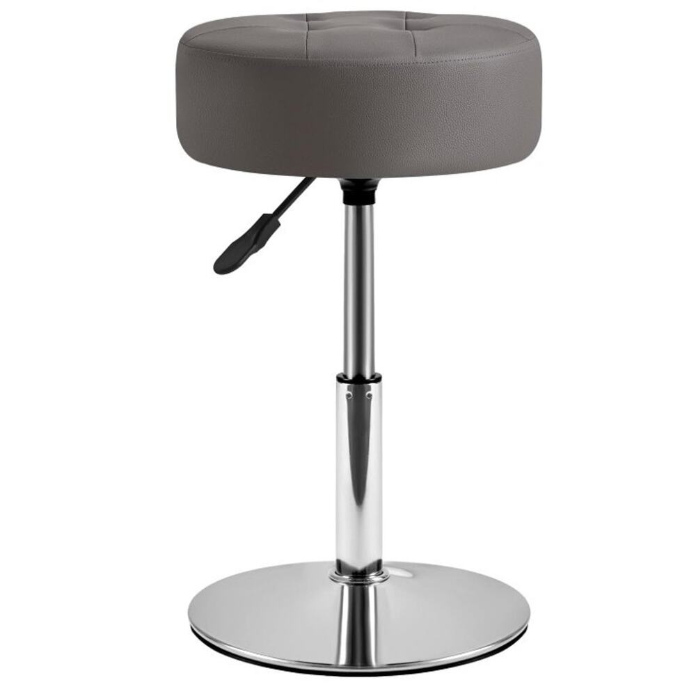 IBUYKE Adjustable 360° Swivel Faux Leather Vanity Stool Tufted Round Gray